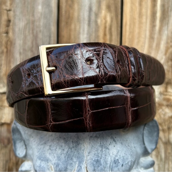 Vintage Accessories - Wehmeier’s Vintage Alligator Leather Belt Brass Buckle Brown 34